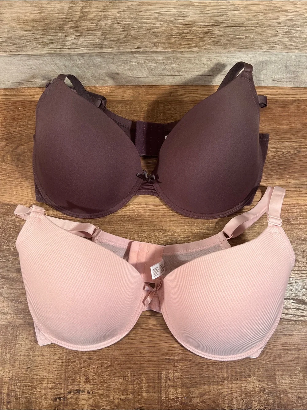 Adrienne Vittadini Bra Set 38D 2pc Ribbed Pink & Plum Underwire Full Figure NWOT